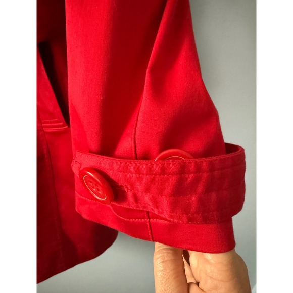 New JM Collection Red Double Breasted Belted Trench Coat Lined Size Large Cotton - Picture 11 of 15